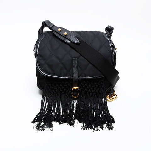 PRADA fringe Shoulder Bag black WS20559