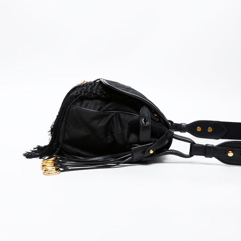 PRADA fringe Shoulder Bag black WS20559