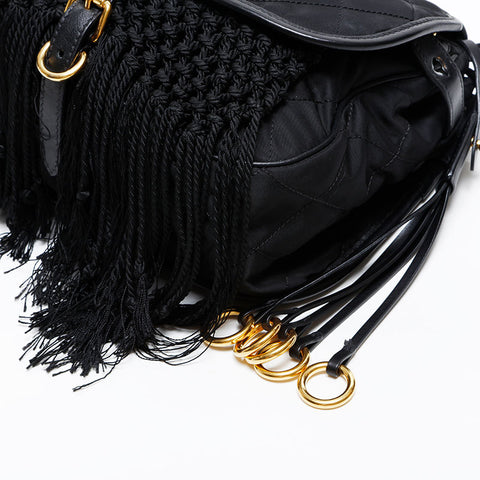 PRADA fringe Shoulder Bag black WS20559