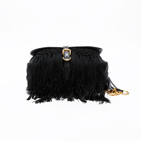 PRADA fringe Shoulder Bag black WS20559