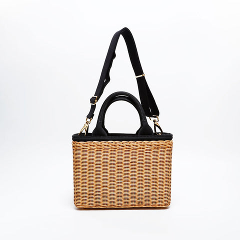 PRADA Wicker Rattan Basket Bag Handbag beige WS20566