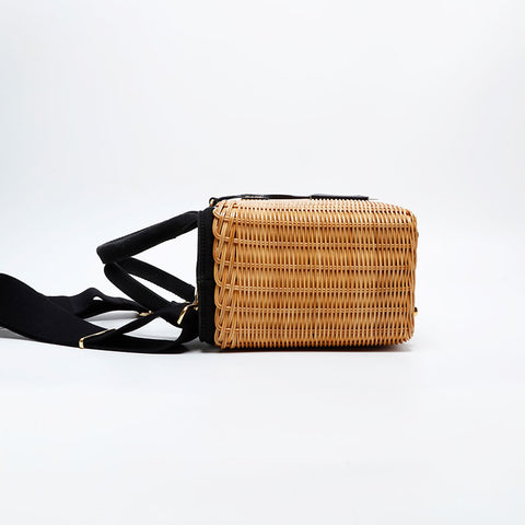 PRADA Wicker Rattan Basket Bag Handbag beige WS20566