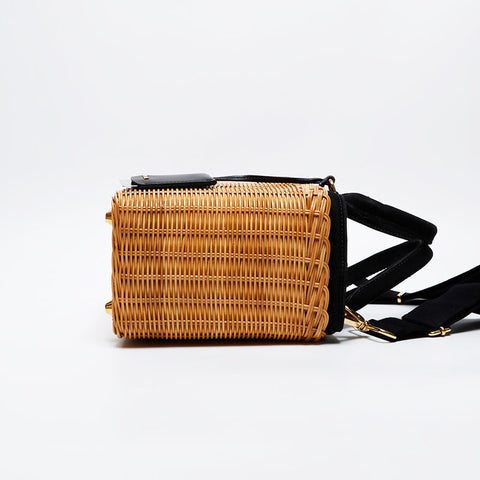 PRADA Wicker Rattan Basket Bag Handbag beige WS20566