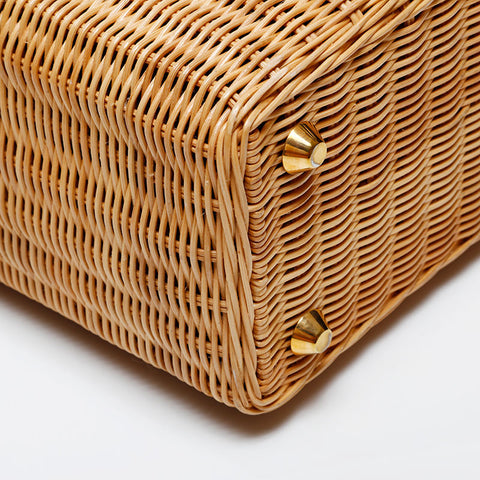 PRADA Wicker Rattan Basket Bag Handbag beige WS20566