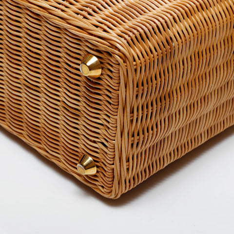 PRADA Wicker Rattan Basket Bag Handbag beige WS20566