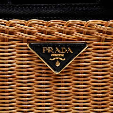 PRADA Wicker Rattan Basket Bag Handbag beige WS20566