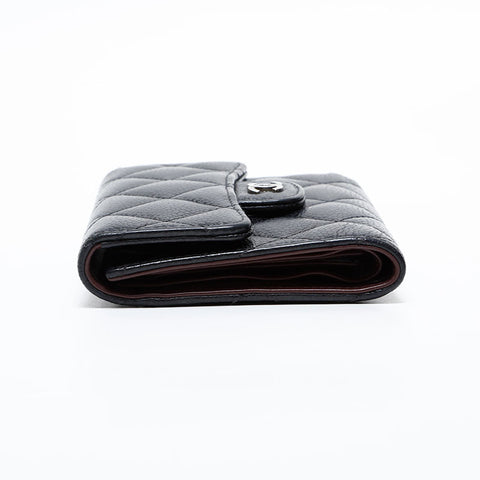 極美品 シャネル CHANEL マトラッセ ココマーク 三つ折り財布  ブラック WS20577