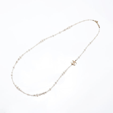 CHANEL COCO Mark Pearl Rhinestone A18P Necklace white WS20592