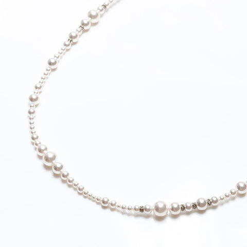CHANEL COCO Mark Pearl Rhinestone A18P Necklace white WS20592
