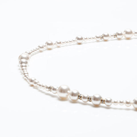 CHANEL COCO Mark Pearl Rhinestone A18P Necklace white WS20592