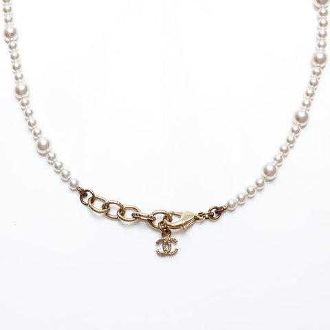 CHANEL COCO Mark Pearl Rhinestone A18P Necklace white WS20592