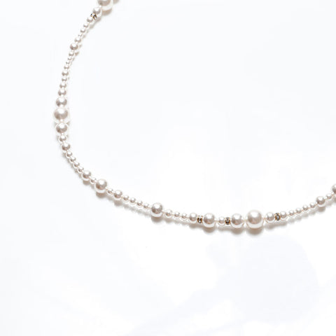 CHANEL COCO Mark Pearl Rhinestone A18P Necklace white WS20592