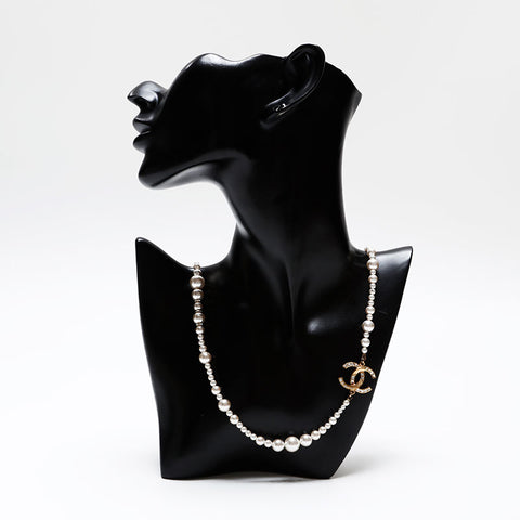 CHANEL COCO Mark Pearl Rhinestone A18P Necklace white WS20592