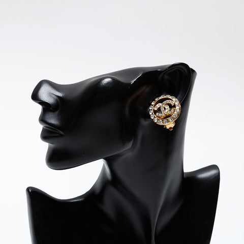 CHANEL COCO Mark rhinestone Earring gold WS20595