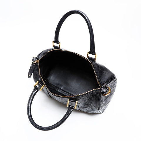 CHANEL No. 2 1989-1991 Bicolor Leather Boston bag black WS20597