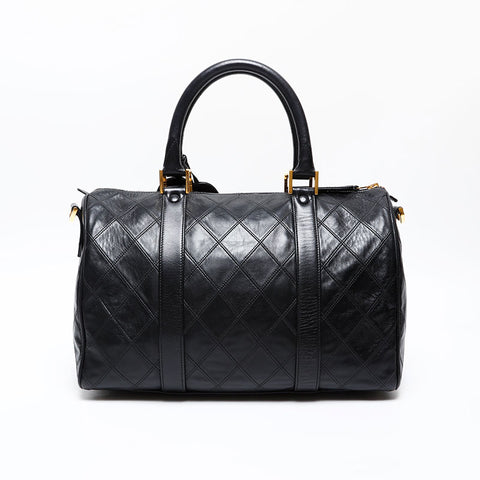 CHANEL No. 2 1989-1991 Bicolor Leather Boston bag black WS20597