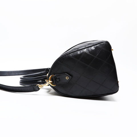 CHANEL No. 2 1989-1991 Bicolor Leather Boston bag black WS20597