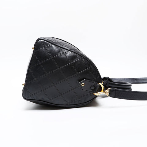 CHANEL No. 2 1989-1991 Bicolor Leather Boston bag black WS20597