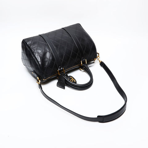 CHANEL No. 2 1989-1991 Bicolor Leather Boston bag black WS20597