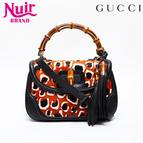 GUCCI Bamboo pony 2way Handbag black WS20598