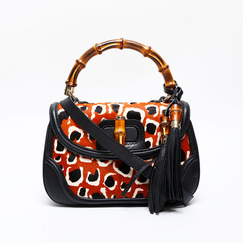 GUCCI Bamboo pony 2way Handbag black WS20598