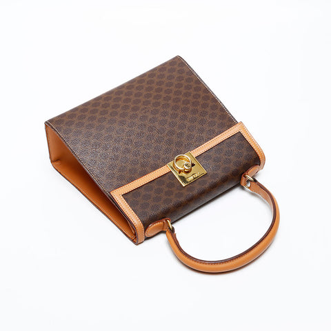 CELINE Macadam PVC top handle Handbag Brown WS20605