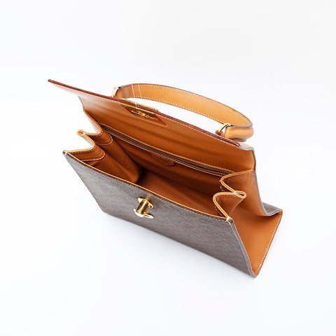CELINE Macadam PVC top handle Handbag Brown WS20605