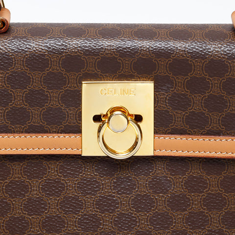 CELINE Macadam PVC top handle Handbag Brown WS20605