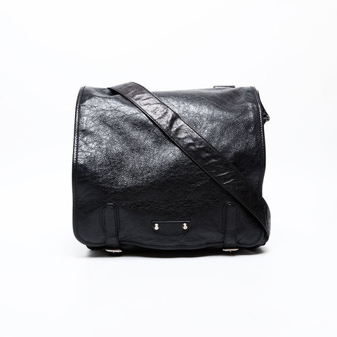 BALENCIAGA Leather Motocross Classic Shoulder Bag black WS20608