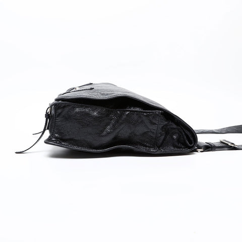 BALENCIAGA Leather Motocross Classic Shoulder Bag black WS20608
