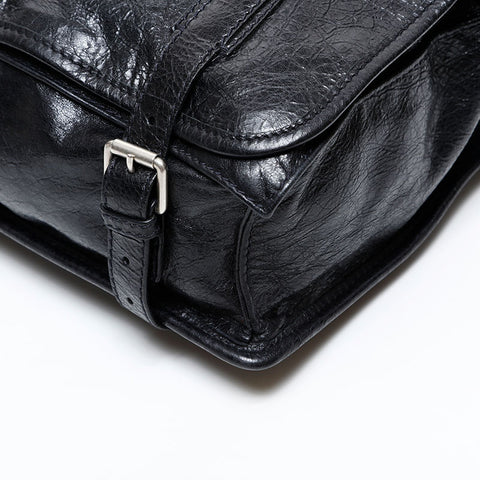 BALENCIAGA Leather Motocross Classic Shoulder Bag black WS20608