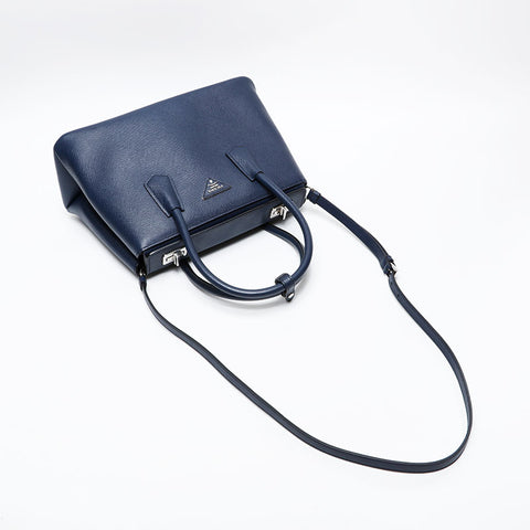 PRADA Saffiano Cuir Leather 2way Handbag Navy WS20618
