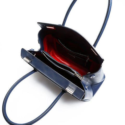 PRADA Saffiano Cuir Leather 2way Handbag Navy WS20618