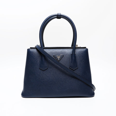 PRADA Saffiano Cuir Leather 2way Handbag Navy WS20618