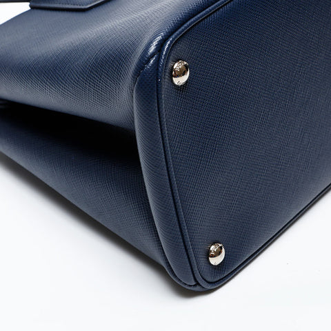 PRADA Saffiano Cuir Leather 2way Handbag Navy WS20618