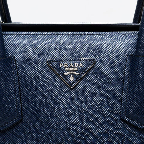 PRADA Saffiano Cuir Leather 2way Handbag Navy WS20618