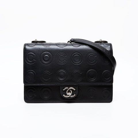 CHANEL 28th series 2019 Gunmetal Chain COCO embossed Shoulder Bag black WS20619