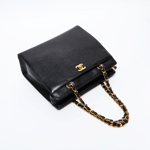 CHANEL 5th Series 1997-1999 Turnlock Caviar Chain Shoulder Bag black WS20621
