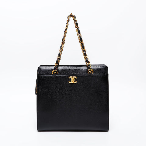 CHANEL 5th Series 1997-1999 Turnlock Caviar Chain Shoulder Bag black WS20621
