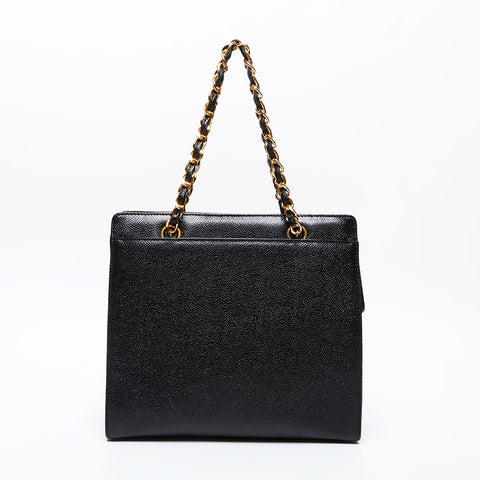 CHANEL 5th Series 1997-1999 Turnlock Caviar Chain Shoulder Bag black WS20621