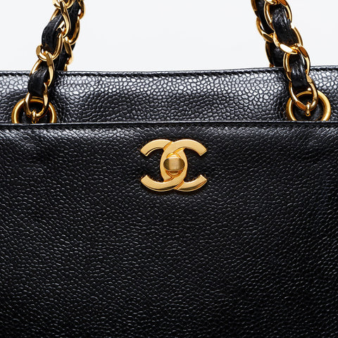 CHANEL 5th Series 1997-1999 Turnlock Caviar Chain Shoulder Bag black WS20621