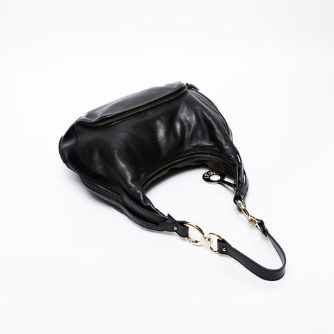 FENDI Leather Hobo Shoulder Bag black WS20622