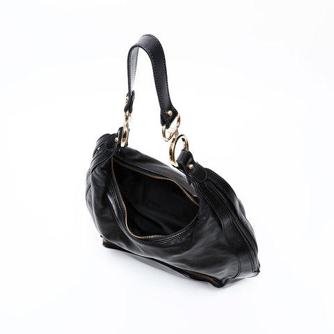 FENDI Leather Hobo Shoulder Bag black WS20622