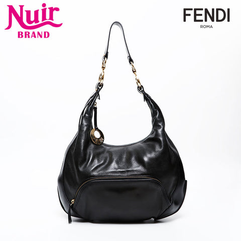 FENDI Leather Hobo Shoulder Bag black WS20622