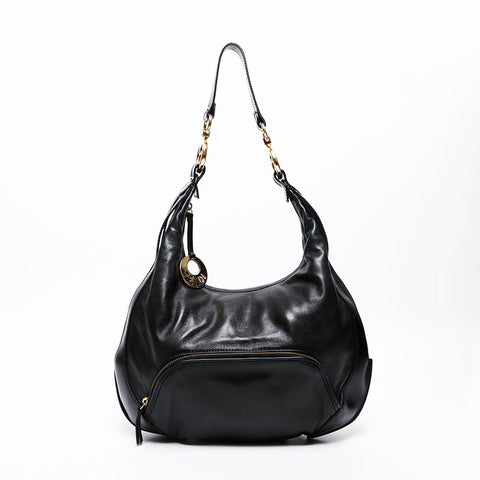 FENDI Leather Hobo Shoulder Bag black WS20622