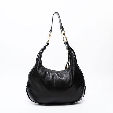 FENDI Leather Hobo Shoulder Bag black WS20622