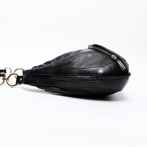 FENDI Leather Hobo Shoulder Bag black WS20622
