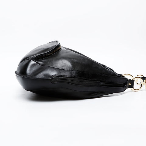 FENDI Leather Hobo Shoulder Bag black WS20622