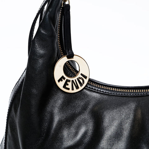 FENDI Leather Hobo Shoulder Bag black WS20622