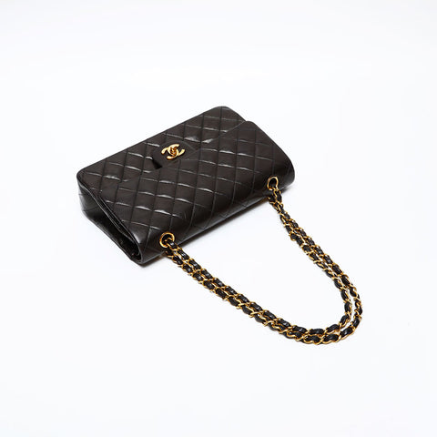 CHANEL No. 3 1994-1996 Matelasse Lambskin 9.8" Double Flap Shoulder Bag black WS20623